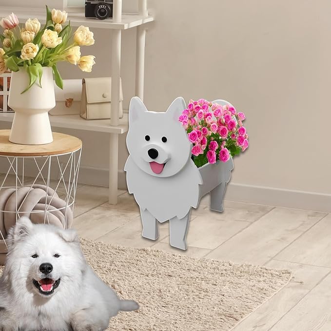 Samoan Dog Planter Plant Pots,Cute Dog Flower Planter,Gifts for Pet Lovers,Unique Animal Plant Pots,Office,Indoor Outdoor Garden Decor(9.45 * 6.81 * 13.46in)