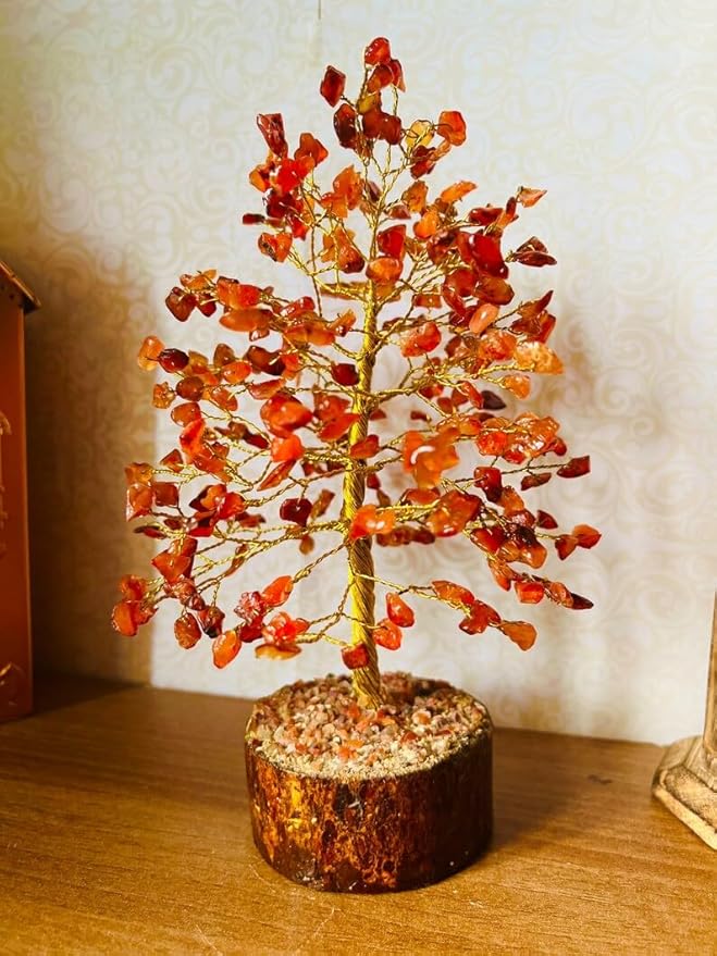 WC Carnelian Chakra Tree of Life - Crystal Tree with 300 Beads for Positive Energy, Sacral Chakra Healing, Good Luck Gift Feng Shui Decor