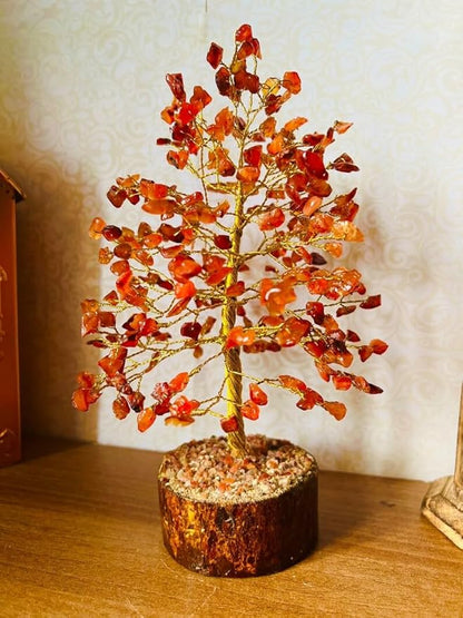 WC Carnelian Chakra Tree of Life - Crystal Tree with 300 Beads for Positive Energy, Sacral Chakra Healing, Good Luck Gift Feng Shui Decor