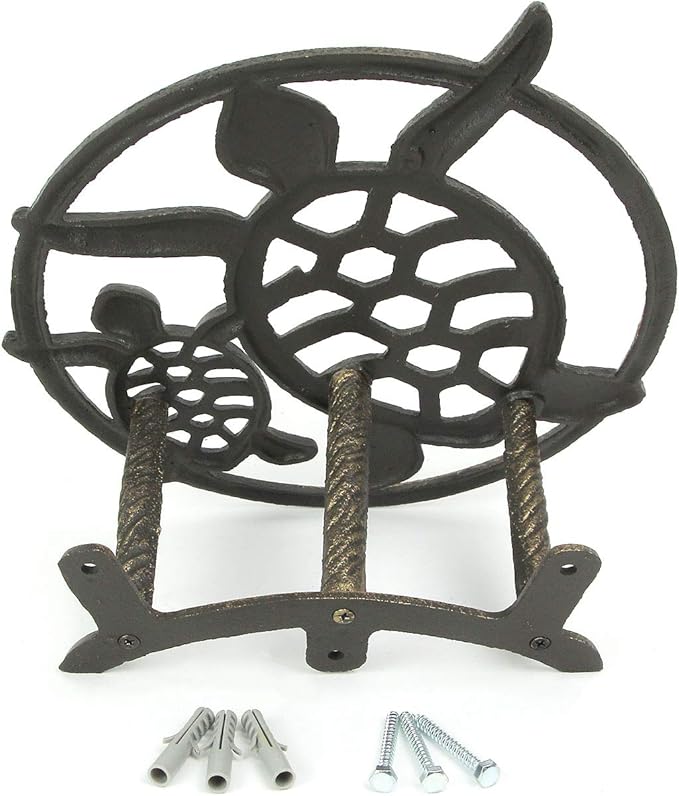 Bronze Sea Turtle Cast Iron Hose Holder: Decorative Wall-Mounted Garden Hose Hanger - Nautical Outdoor Decor Accentuating Your Space with Coastal Elegance