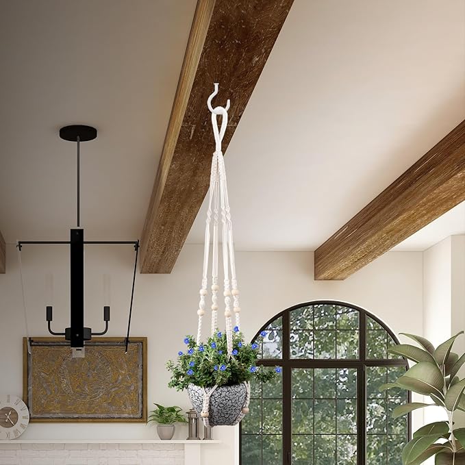 RIFNY Macrame Plant Hanger for 5 to 10 Inch Plant Pots, 35 Inch Indoor Handmade Woven Rope Hanger Kits with Hooks and Wood Beads, Hanging Planter Basket Holder for Boho Home Decor (White, 3 Pack)