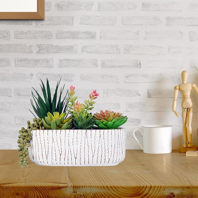 Fake House Plants Artificial - 8.7" Assorted Faux Succulents in Pots for Office Desk Decor and Bathroom Plants Decor - Small Shelf Decor and Cute Fake Plants for Room Kitchen