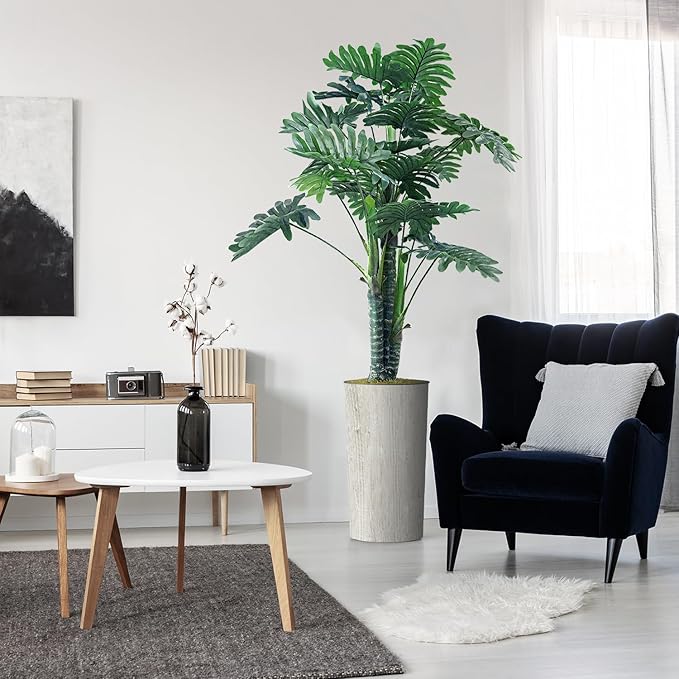 Artificial Tree in Modern Swirl Pattern Planter, Fake Philodendron Tree Silk Tree for Indoor and Outdoor Home Decoration - 70" Overall Tall (Plant Pot Plus Tree)