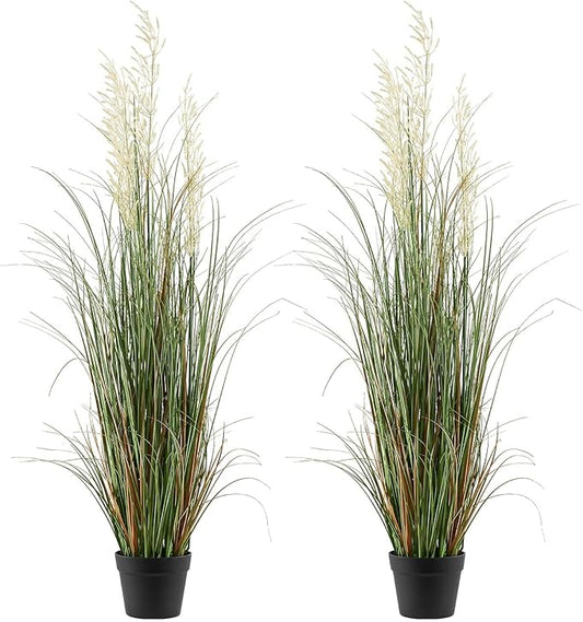 VEVOR Artificial Grass Plant, 2 Pack 47 inch Reed Flower Grass in Pot, Premium PVC Faux Fake Greenery Shrubs Plant for Indoor Outdoor House Home Garden Office Room Décor, Housewarming, Green