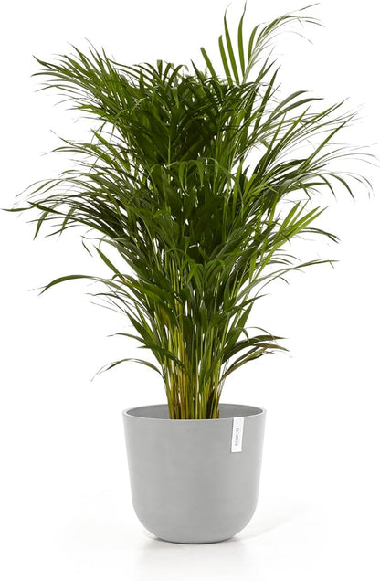 Ecopots Oslo Durable Modern Round Indoor/Outdoor Recycled-Based Composite Flower Pot Planter, White Grey, 14"