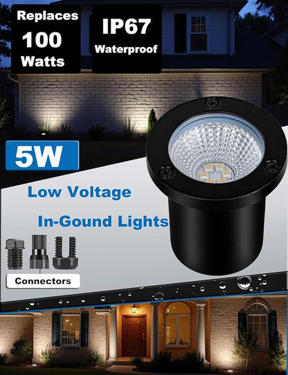 Low Voltage Landscape Lights Well Lights Landscape LED in Ground Light IP67 Waterproof Outdoor Landscape Lighting with Connectors for Pathway Garden Yard Fence Deck (Neutral White 4000K)