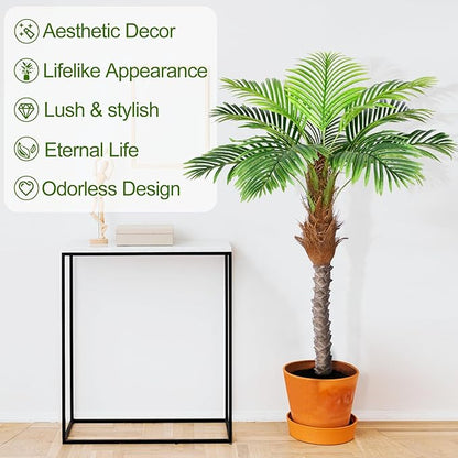 5ft Artificial Phoenix Palm Tree for Outdoor Indoor Decor, Faux Coconut Silk Palm Tree Tropical Fake Tree Plant for Outside Patio Indoor Home Office Bathroom Pool Coastal Decor (Set of 2)