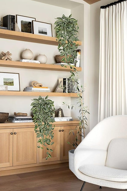 DILATATA Fake Hanging Plants Artificial Hanging Plants 187 Leaves Faux Wandering Jew Hang Leaves Plant for Wall Shelf Home Indoor Outdoor Decor - 2 Pack