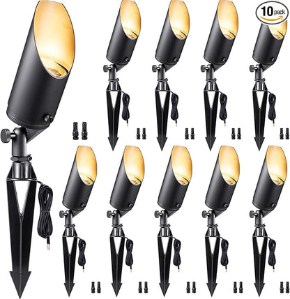 Gardenreet Low Voltage Spotlight - Outdoor Light Fixture 12V AC/DC, Brass Landscape Lights LED Hardwired, Stretchable Shroud Weather Proof Black for Flag Wreath Without Bulbs (10 Pack)