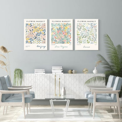 Framed Floral Canvas Wall Art Painting Botanical Wall Print Showcase Beijing, Las Vegas and Rome Flower Painting Poster Botanical Art Home Decor 12x16 inches x3