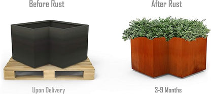 Plantercraft Corten Steel Planters | 24x12x18 Inch Large Rectangular Planters for Outdoor Plants | Heavy Duty Metal Planter Rectangle for Patio, Deck, & Garden | Arrives Fully Assembled