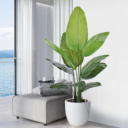 Artificial Bird of Paradise Plant 5Ft, Floor Silk Banana Leaf Plant with 10 Leaves, Faux Palm Tree with Plastic Pot for Indoor House Home Office Garden Modern Decoration