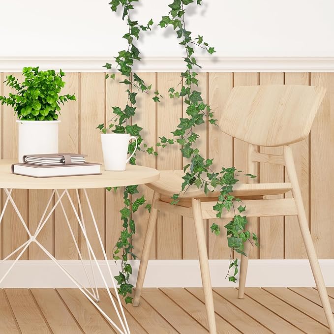 2 Strands Artificial Ivy Vines Garland, Fake Vines for Bedroom with Silk Green Leaves Faux Ivy Garland Greenery, Christmas Home Classroom Decor Garden Wedding Party Wall Aesthetic
