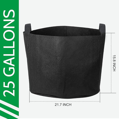 JERIA 12-Pack 25 Gallon, Vegetable/Flower/Plant Grow Bags, Aeration Fabric Pots with Handles (Black), Come with 12 Pcs Plant Labels