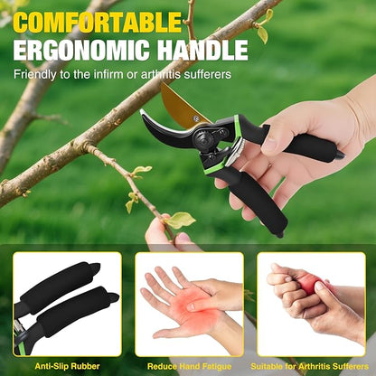 Yesker Pruning Shears for Gardening 8.5" Professional Bypass Garden Scissors Yard Clippers with Sharp SK5 Steel Blade Heavy Duty Hand Pruners for Branch Flower Plant Trimming Cutting Gardening Tools