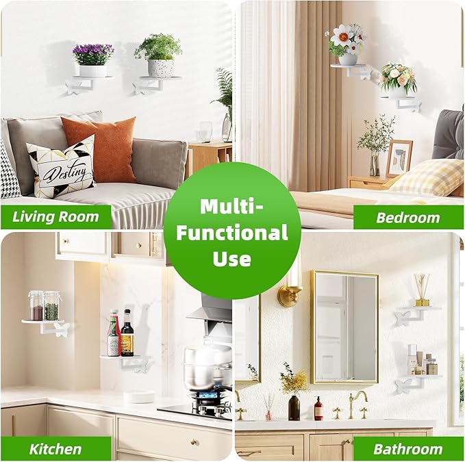Wall Mounted Plant Holder - Butterfly Metal Hanging Shelf for Indoor Plants Succulents Flowers Decor Sturdy Wall-Mounted Storage for Bedroom Living Room Bathroom Space-Saving Home Organizer 2-Pack White