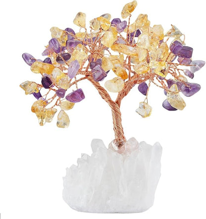 mookaitedecor Amethyst & Citrine Crystal Tree, Quartz Cluster Rock Crystal Base Bonsai Money Tree for Wealth and Luck