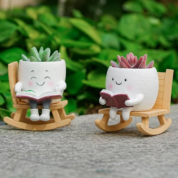 Adorable Rocking Chair Succulent Planter - Cute Small Flower Pot for Plants, Home Décor & Office Desk Decorations (Drainage Hole Included)