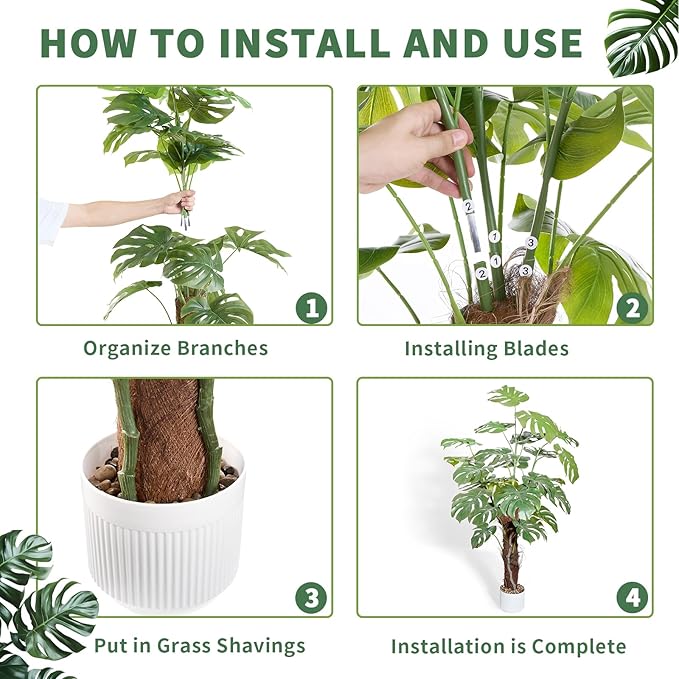 48 Inch Thick stem Turtle Dorsal Leaf ilitphke Artificial Monstera Deliciosa Plant,4ft Fake Swiss Cheese Potted Faux Tropical Floor Plants,Potted Faux Tree for Home Office Living Room Decor