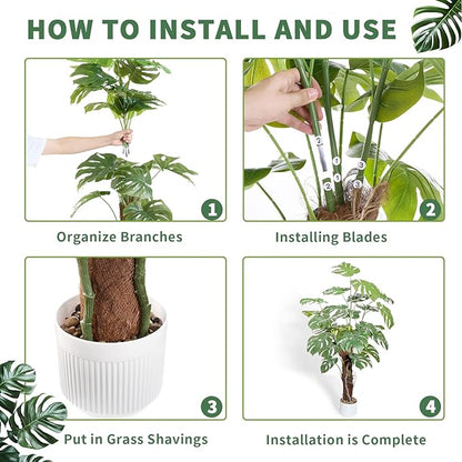 48 Inch Thick stem Turtle Dorsal Leaf ilitphke Artificial Monstera Deliciosa Plant,4ft Fake Swiss Cheese Potted Faux Tropical Floor Plants,Potted Faux Tree for Home Office Living Room Decor