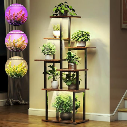 TC-HOMENY Plant Stand Indoor with Grow Lights, 45" Tiered Metal Plant Shelf, 45" Tall Plant Stand for Indoor Plants Multiple, Large Plant Rack Display Shelves, Corner Plant Holder for Living Room, Patio