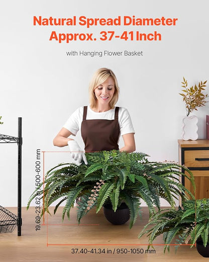 VEVOR Artificial Ferns, Natural Spread Diameter 41 Inch, Large Hanging Fake Boston Ferns, Sunlight Resistant Fake Plant Wall Decor with 80 Branches and Flowerpot, Faux Fern for Home Office Outdoor