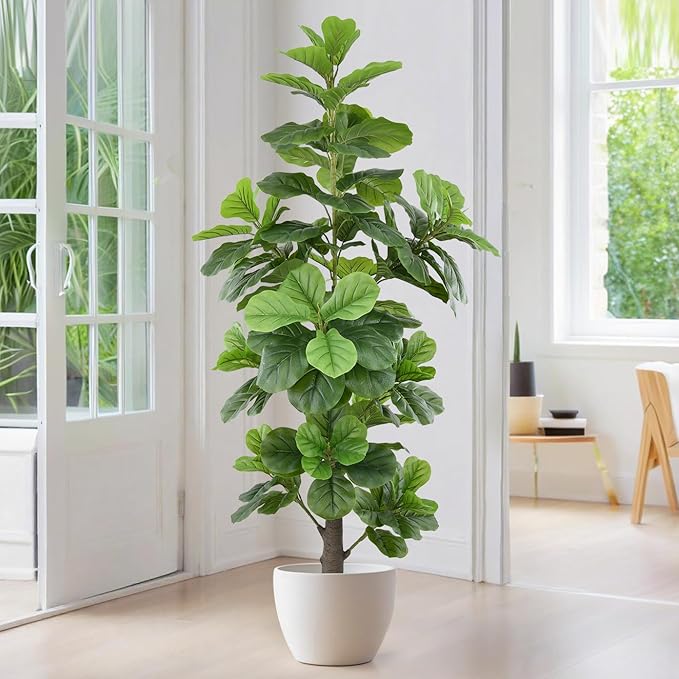 Artificial Fiddle Leaf Fig Tree 6FT(72in) Tall Faux Tree with Large Realistic Trunks and Big Leaves, Fake Floor Potted Artificial Plants for Home Office Garden Indoor Decor (6feet,1Pack)