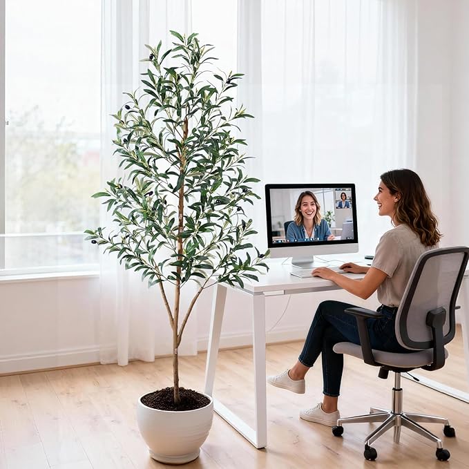 Tall Faux Olives Trees Large Artificial Olive Tree Indoor Outdoor Realistic Floor Plant Fake Flowers Plants for House Home Living Room Bedroom Office Front Porch Modern Farmhouse Boho Decor