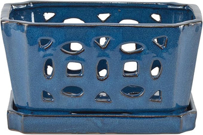 W&W Orchid Pot with Holes and Saucer for Repotting, Blue, 9.7 Inches