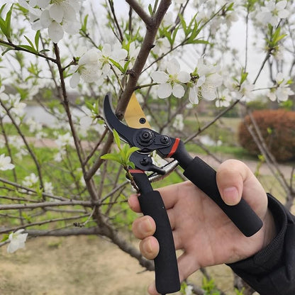 2Pack Pruning Shears, Garden Shears, Pruning Shears for Gardening, Gardening Shears Scissors Clippers, Garden Tools Set with Gloves, Bypass Hand Pruner, Soft Grip Handle