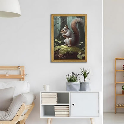 SAMHOU Framed Vintage 3D Textured Wall Art, Hand Drawn Sandstone Squirrel Prints Pictures, Dark Nature Animal Wall Decor for Living Room Bedroom Bathroom Nursery 16x24 inch