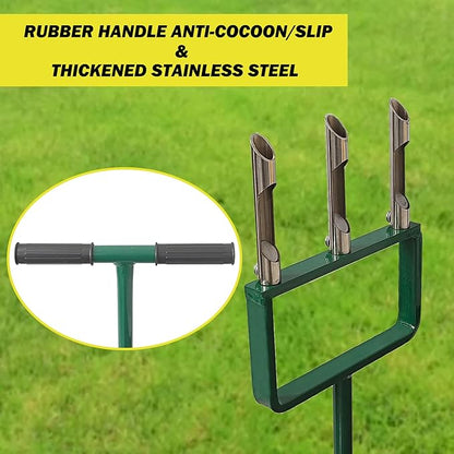 Lawn Aerator, Push Core Aerator Lawn Tool, Stainless Steel 3-Corer Hand Aeration – Manual Yard Plug Aerator for Compacted Garden Soil, Garden Care, Gardening Core Aeration Tool