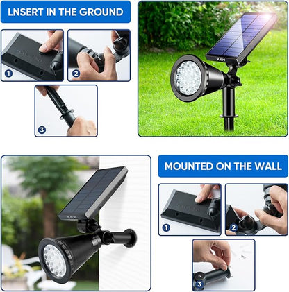 KEV 800 Lumens Solar Spot Lights Outdoor,18 LEDs Solar Flood Lights with 2 Modes &Adjustable &IPX65 Waterproof,Solar Spotlight for Driveway/Backyard/Patio Landscape/Tree/Garage(Cool White, 4 Pack)