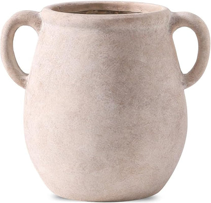 Ceramic Flower Vase Home Decor - 7.1 Inch White Rustic Table Flowers Vases Living Room Bedroom Plant Decoration Modern Farmhouse Vintage for Kitchen Shelf Office Coffee Dining Desk House Women