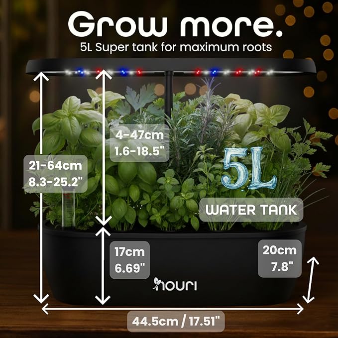 Nouri 12 pod APP Smart Garden for Home Cooks | w/Heirloom Basil | Hydroponics Growing System | LED Grow Lights | Indoor Herb Garden Kit | Herb Growing Kit Indoors for Plant Lovers, Gardeners, Kitchen