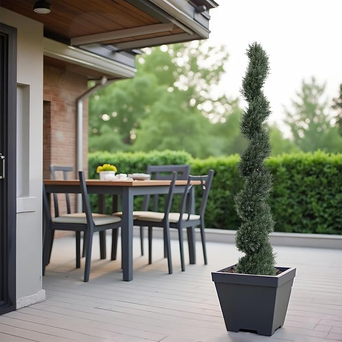 THE BLOOM TIMES 6ft Spiral Artificial Topiary Trees Set of 2, 71 inch Faux Cedar Trees for Outdoor Planters - Fake Twist Cypress Plants for Garden Front Porch Indoor Outside Decor 6 Foot