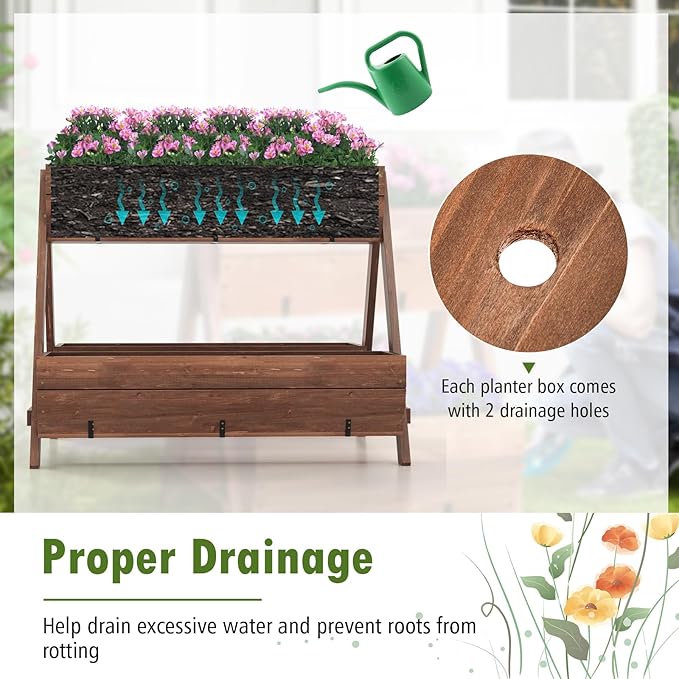 S AFSTAR 40-Inch Vertical Raised Garden Bed, 3 Tiered Wooden Planter Boxes 44" L x 36" W x 35" H, Drainage Holes, Indoor Outdoor Flowerbed, Freestanding Elevated Planter Box for Garden Flower Veggies