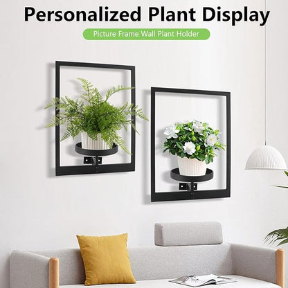 Gugxiom 2 Pack Picture Frame Wall Plant Holder, Metal Plant Wall Frame, Window Shelf for Plants,Plant Frames for Wall, for Living Room Bedroom Bathroom Garden Patio