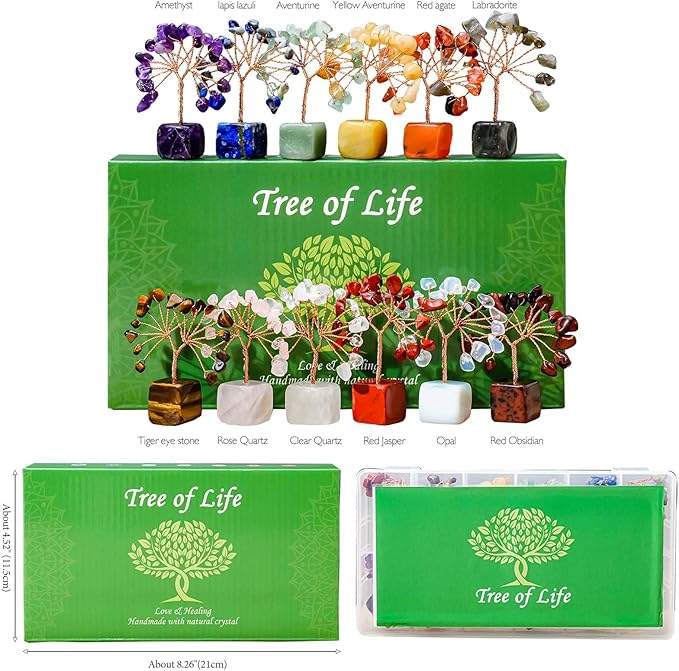 Runyangshi 12pcs Crystal Tree of Life Set for Living Room Bedroom Office Desk Home Decoration Natural Crystals and Healing Gemstones Bring Good Luck Feng Shui Energy Protection Gift for Mom and Woman