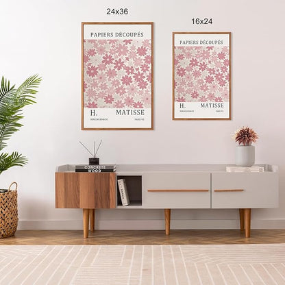 HLNIUC Matisse Pink Wall Art,Neutral Pink Flower Framed Canvas Wall Decor Set of 3(16”x24’) Modern Aesthetic Pictures Wall Painting,Abstract Flower Market Art Print for Living Room,Bedroom