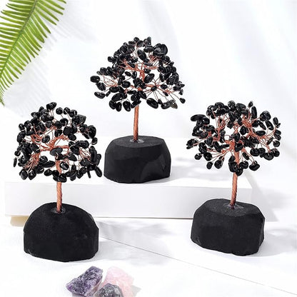 YATOJUZI Black Obsidian Healing Crystal Tree Natural Gemstone Crystals Stone Base Copper Wire Tree Life Money Trees Home Office Desk Room Bookshelf Decor Reiki Spiritual Energy for Womem Men