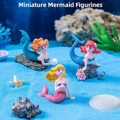 Mermaid Fairy Garden Accessories，Miniature Mermaid Figurines for Crafts, Terrarium, Miniature Moss Landscape Decorations, Birthday Cake Decoration， Car Decor， Party Supplies, Ideal Gifts, 4 Pcs