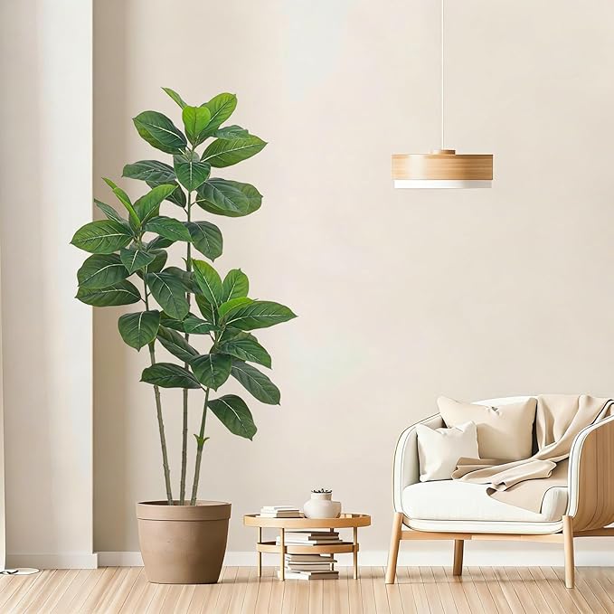 Ficus Tree Artificial Plants Indoor, 5FT Tall Fake Trees in White Pot, Large Potted Silk Floor Plant Artificial Trees, Green Lifelike Faux Ficus Tree for Home Room Office Porch Decor-Green