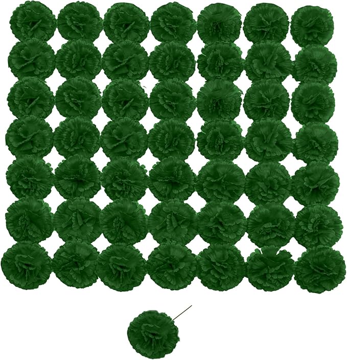 Silk Carnation Flower, 50 Artificial Flowers, Used for Wedding Decoration DIY Handmade Flowers, Carnation Flower Diameter 3.5 Inches and 6 Inches Stem (Green)