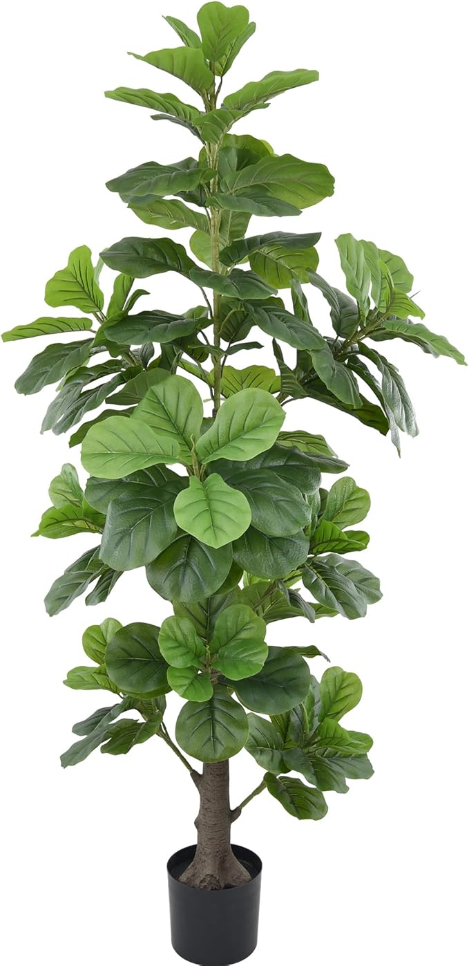 Artificial Fiddle Leaf Fig Tree 6FT(72in) Tall Faux Tree with Large Realistic Trunks and Big Leaves, Fake Floor Potted Artificial Plants for Home Office Garden Indoor Decor (6feet,1Pack)