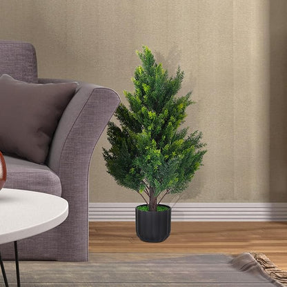 2.3FT Tall Artificial Cedar Topiary Trees Set of 2, Artificial UV Resistant Potted Plants, Faux Bushes Fake Shrubs for Outdoor Indoor Home Entryway Front Porch Garden Patio Offices Living Room Decor