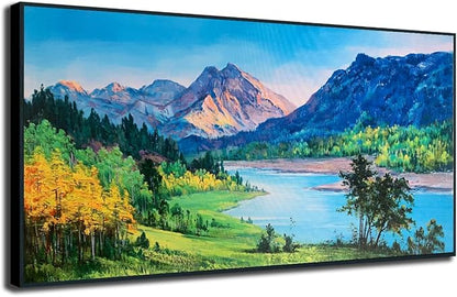 Anolyfi Black Framed Large Mountain Canvas Wall Decor, Forest Landscape Wall Art, Framed Wall Art Prints Painting for Living Room Hallway Bedroom Dining Room Office Home, 58"x29"