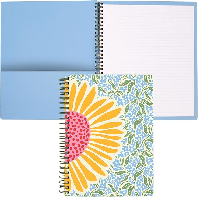 Steel Mill & Co Cute Mini Spiral Notebook, 8.25" x 6.25" Journal with Durable Hardcover and 160 Lined Pages (Sunflower)