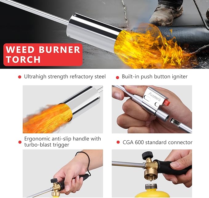 Weed Torch Propane Burner with High Output, Propane Torch Weed Burner with Igniter,Weed Torch for Outdoor Weeding (Black Only Torch)