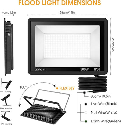 3 Pack 100W LED Flood Light, IP66 Waterproof Outside Flood Light, 11500LM Super Bright Outdoor Security Lights, 5000K Daylight White Floodlight for Yard Garden Playground Basketball Court Patio